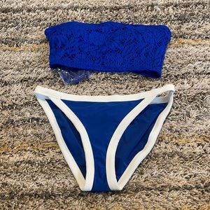 Aerie Med Bandeau Lace Top and Ribbed Blue Bottom